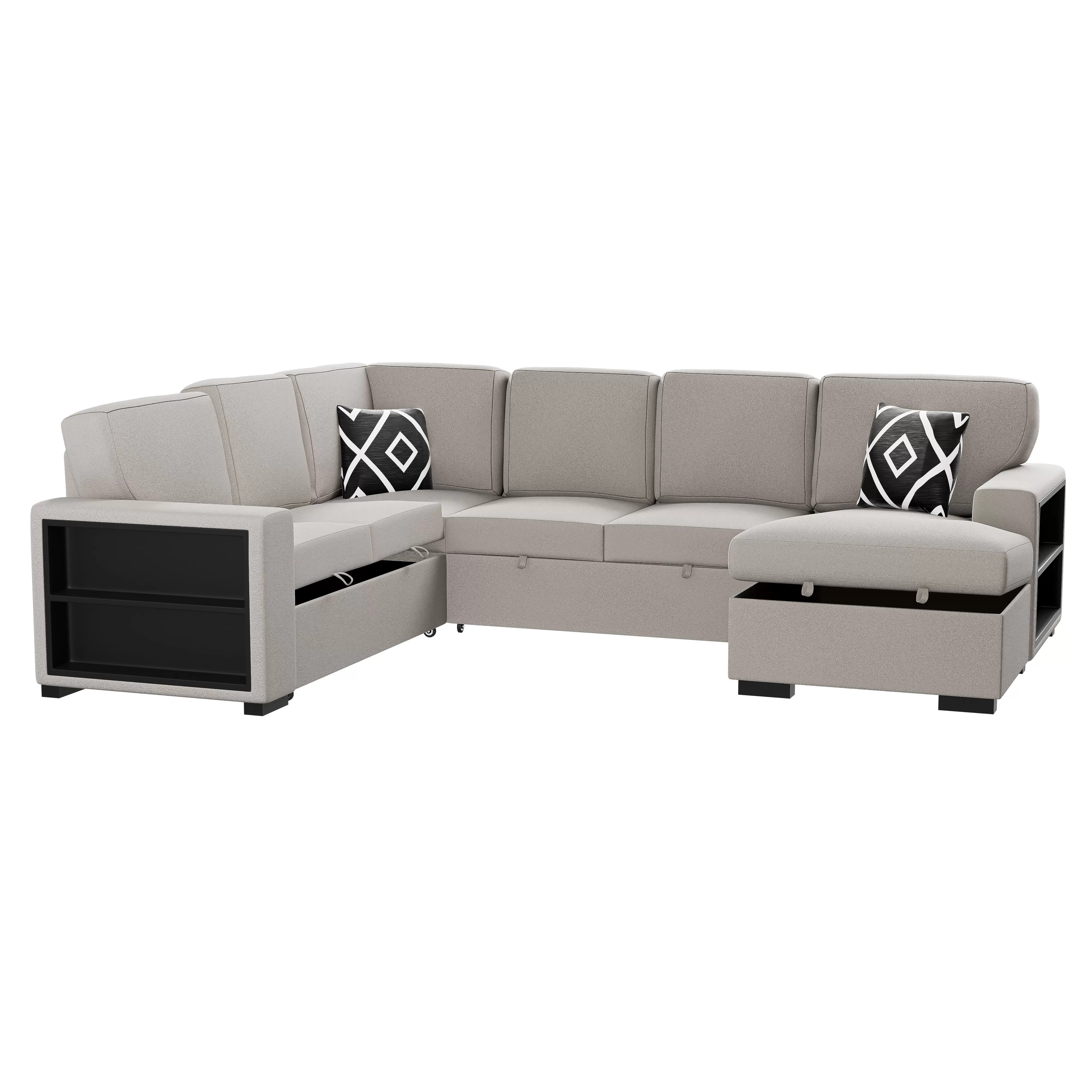 4-Piece Convertible Sectional, Beige - Image 3
