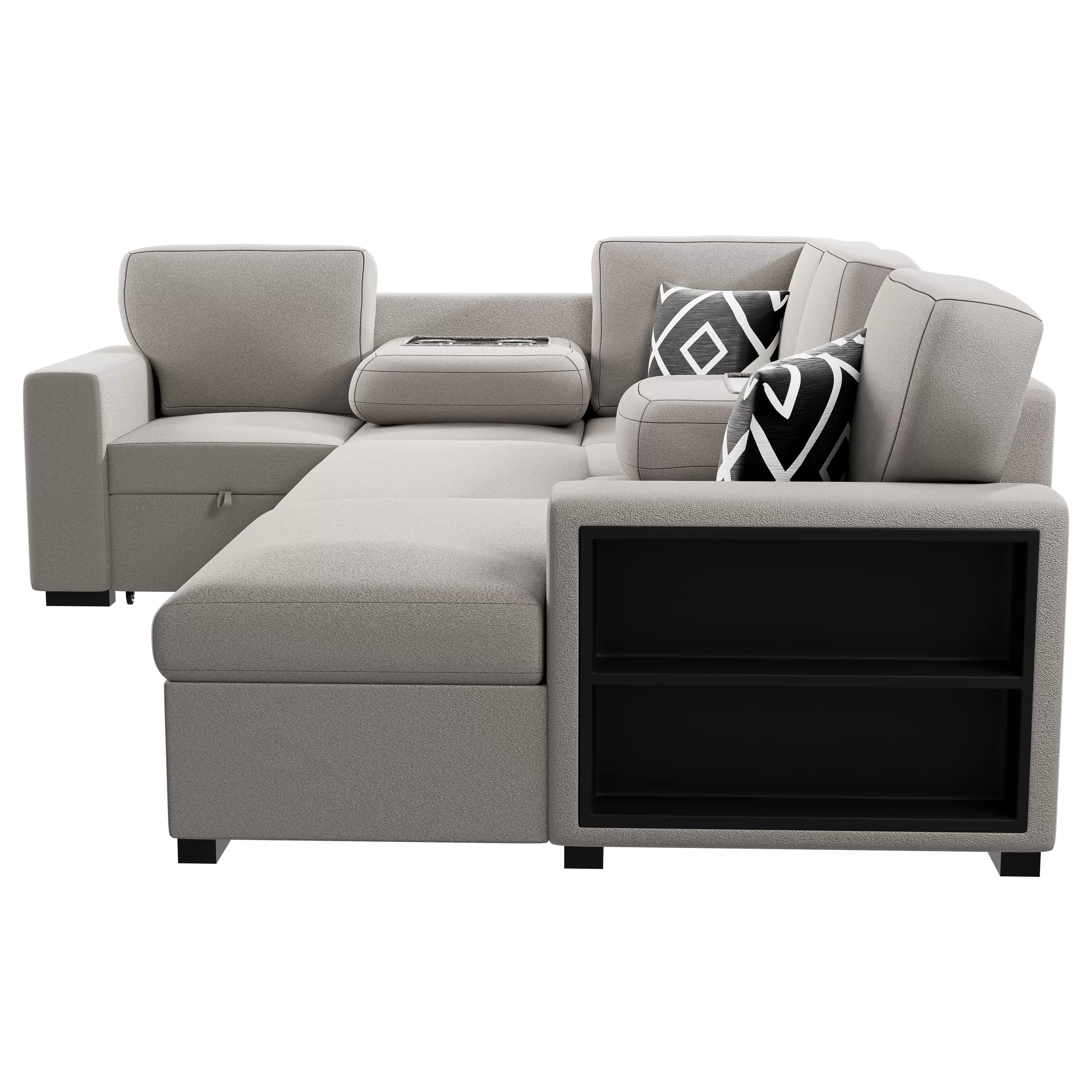 4-Piece Convertible Sectional, Beige - Image 4