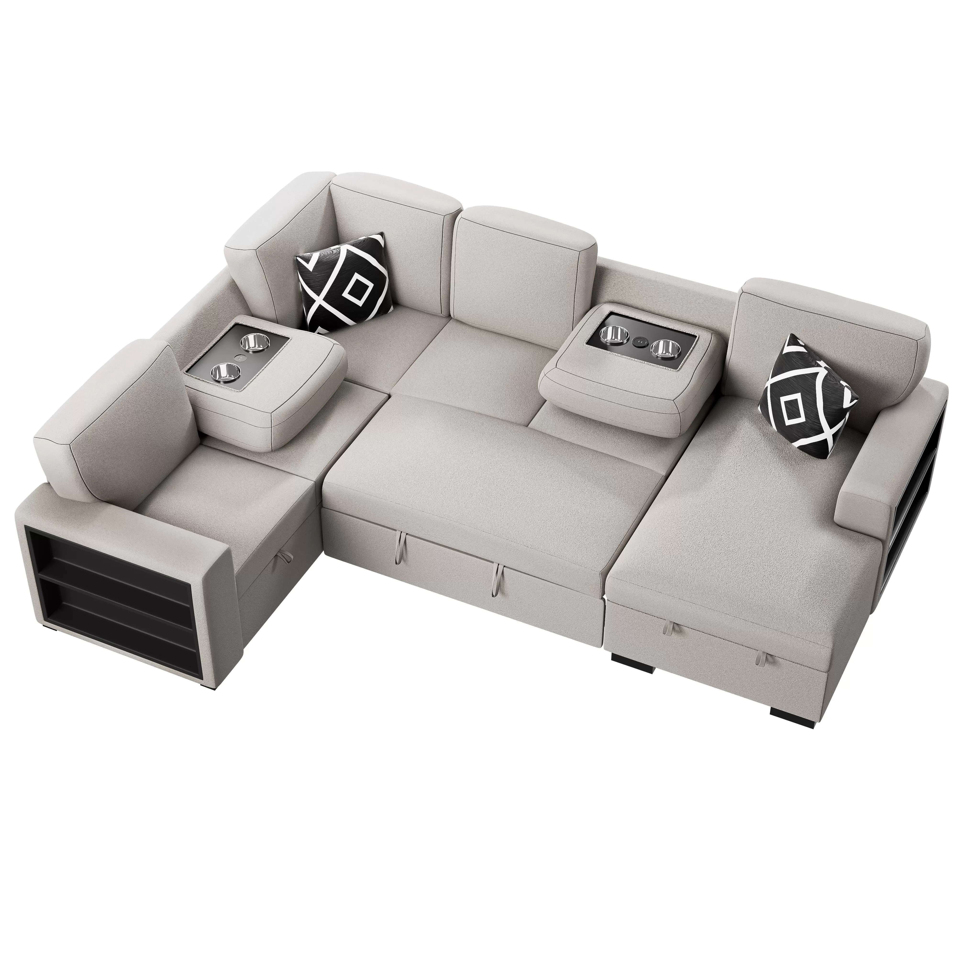 4-Piece Convertible Sectional, Beige - Image 6