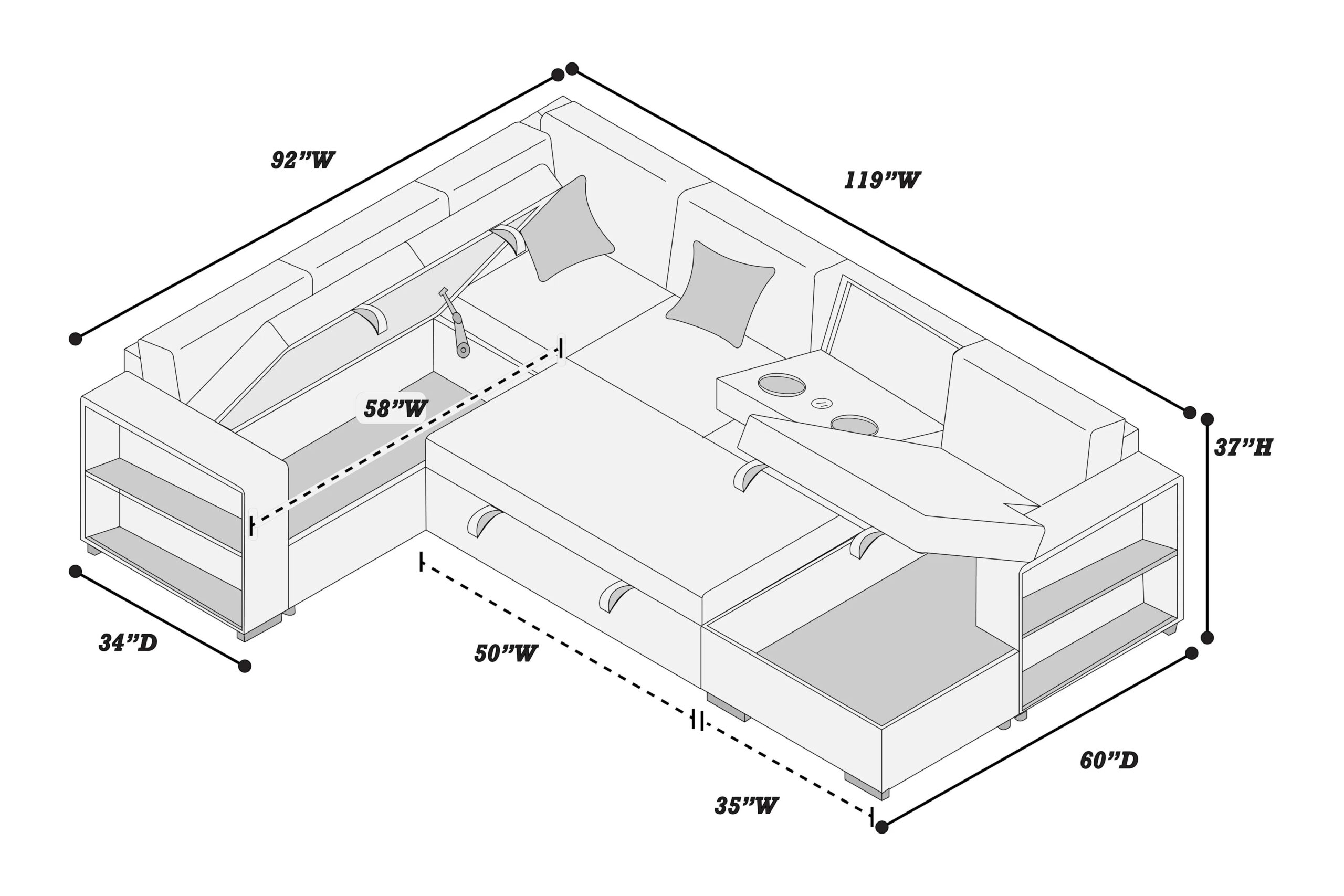 4-Piece Convertible Sectional, Beige - Image 8