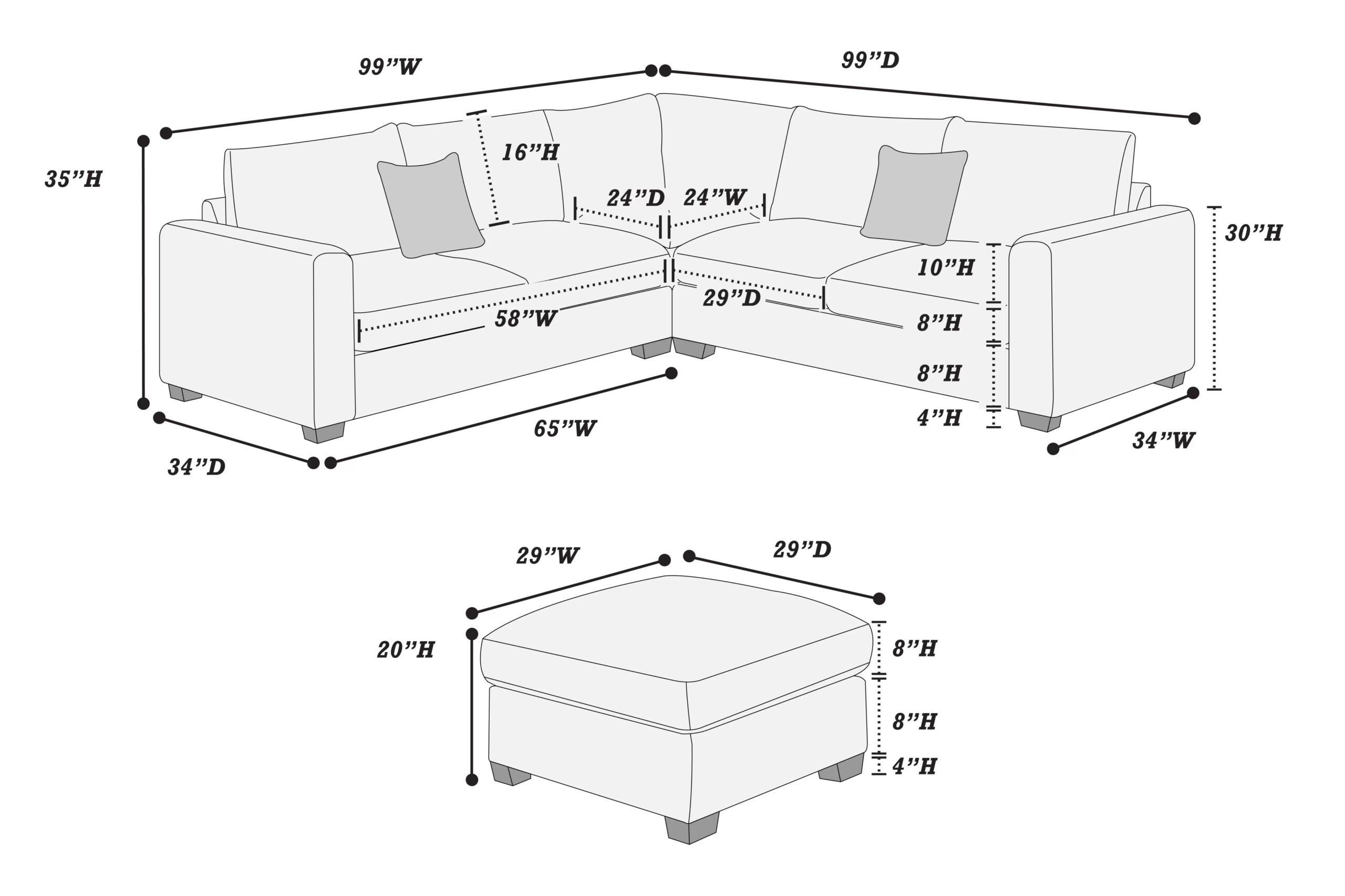 4-Pcs Sectional, Ivory - Image 7